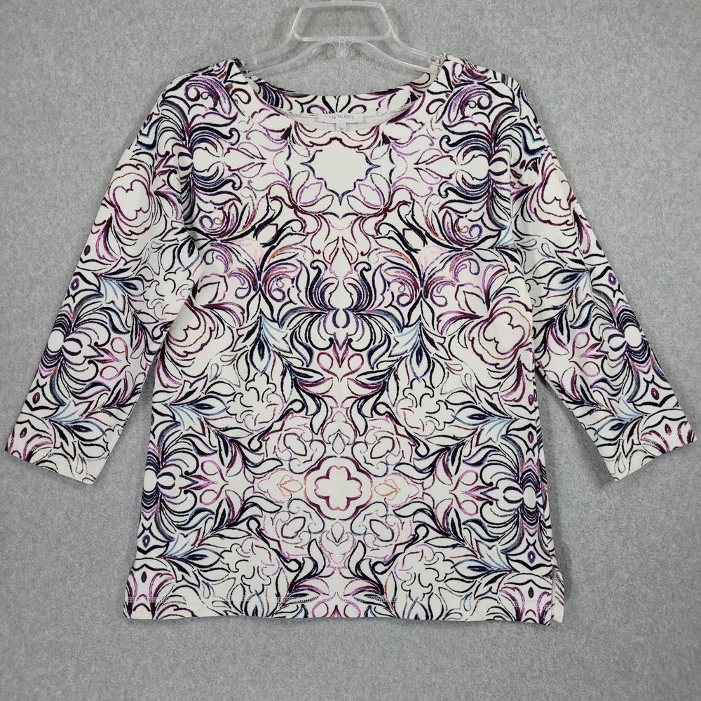T by Talbots Top Womens Sp Petite Cotton Blend 3/4 Sleeve Multicolor